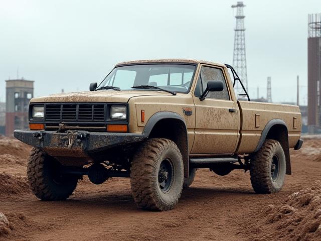 Robust pickup på en travel byggeplass